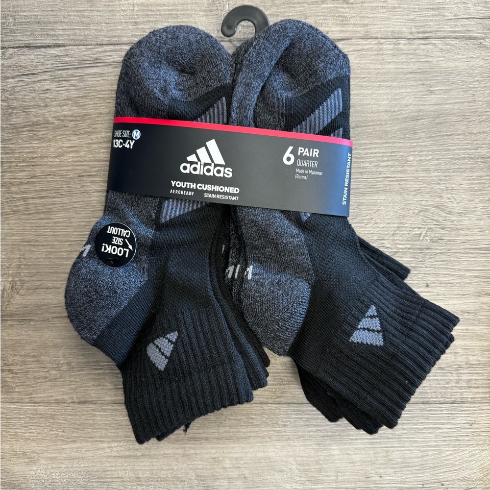 Adidas kids low crew socks 6 pairs - M (13C-4Y)